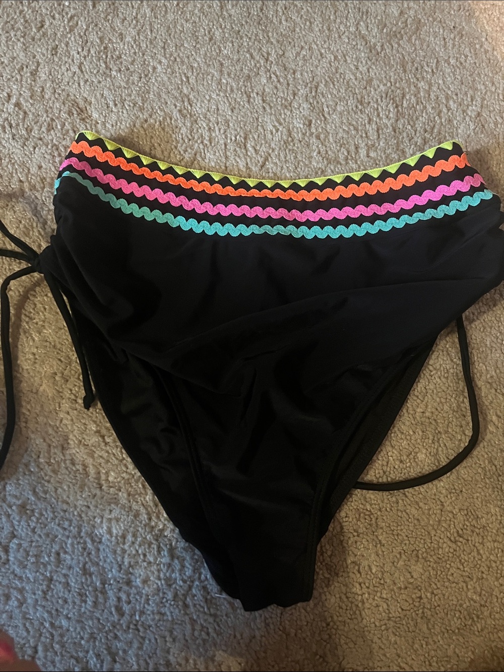 Black Women's Two-Piece Bikini Set with Neon Trim one top and two bottoms, NWOT - Picture 5 of 7